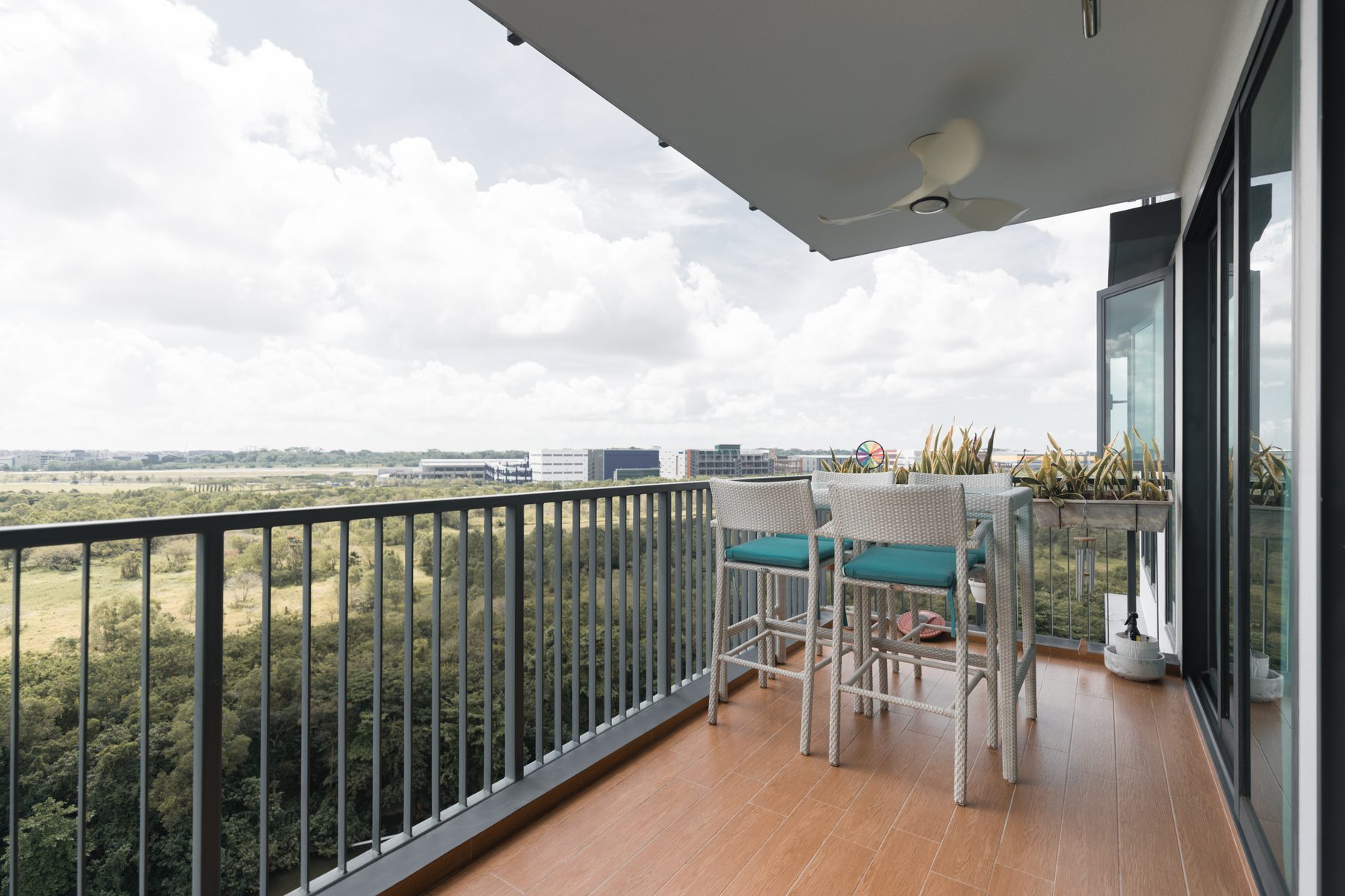 The balcony — wide panoramic forest outlook extending to the horizon